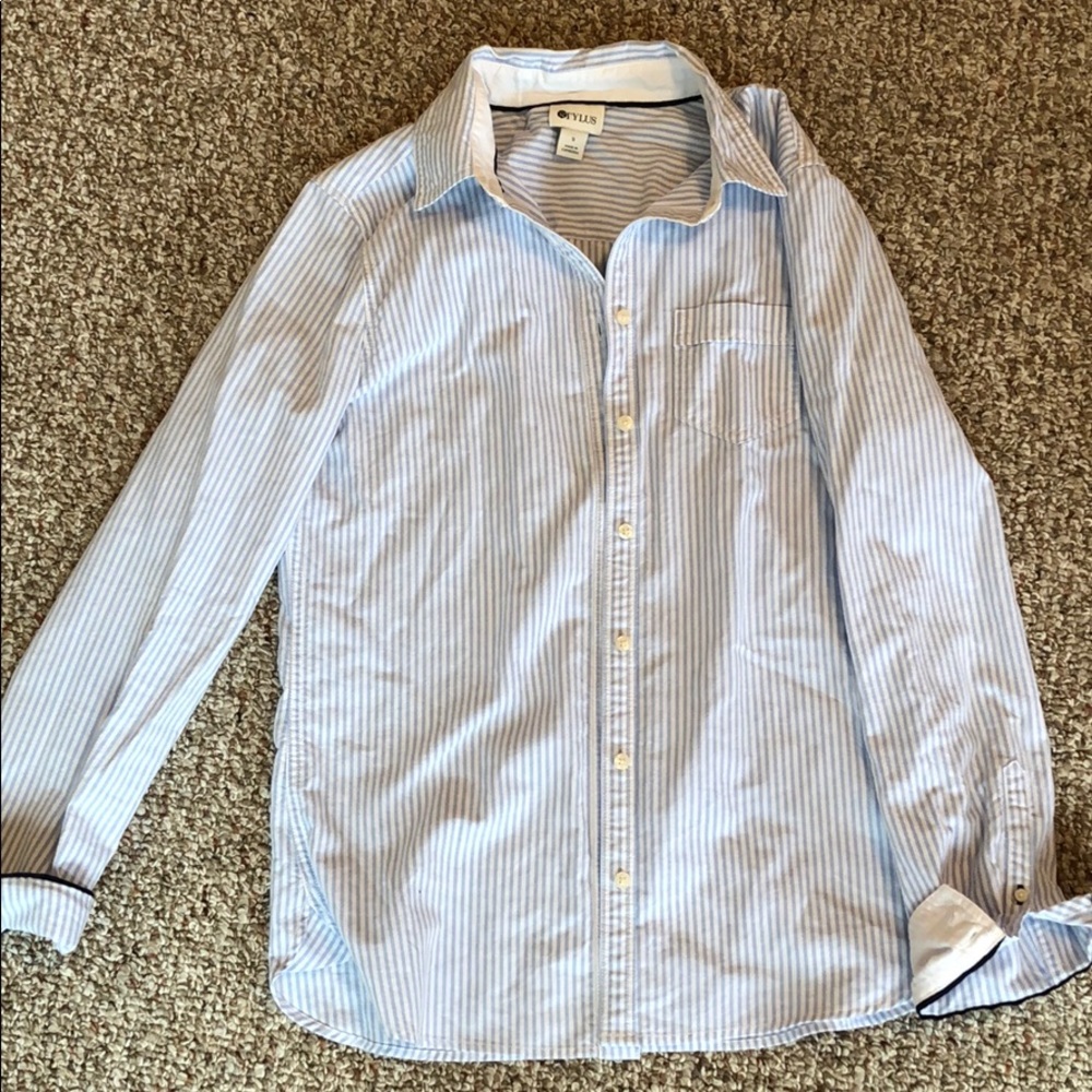 Button down light blue striped